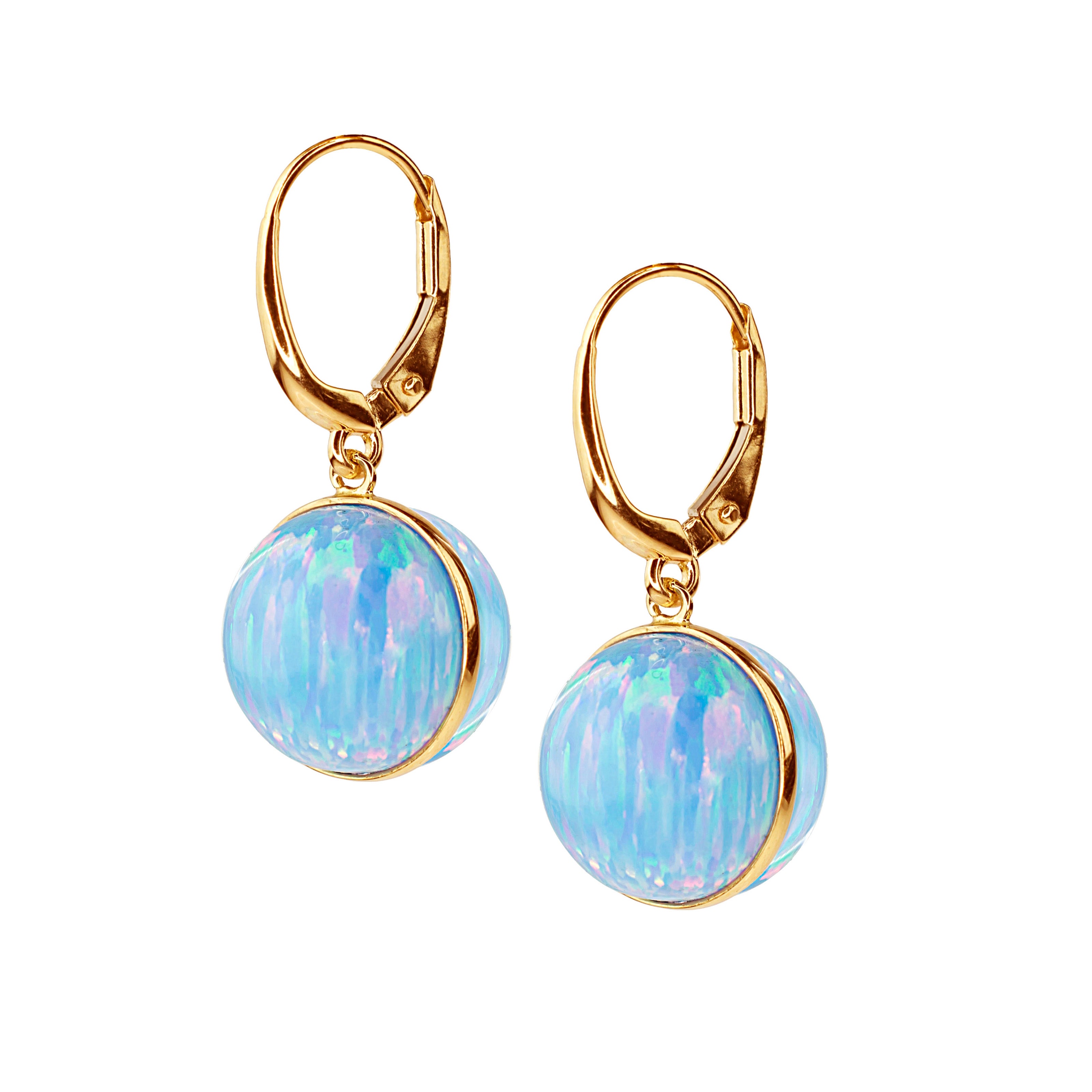 14k Lab-Created Opal Sphere Hoop Earring