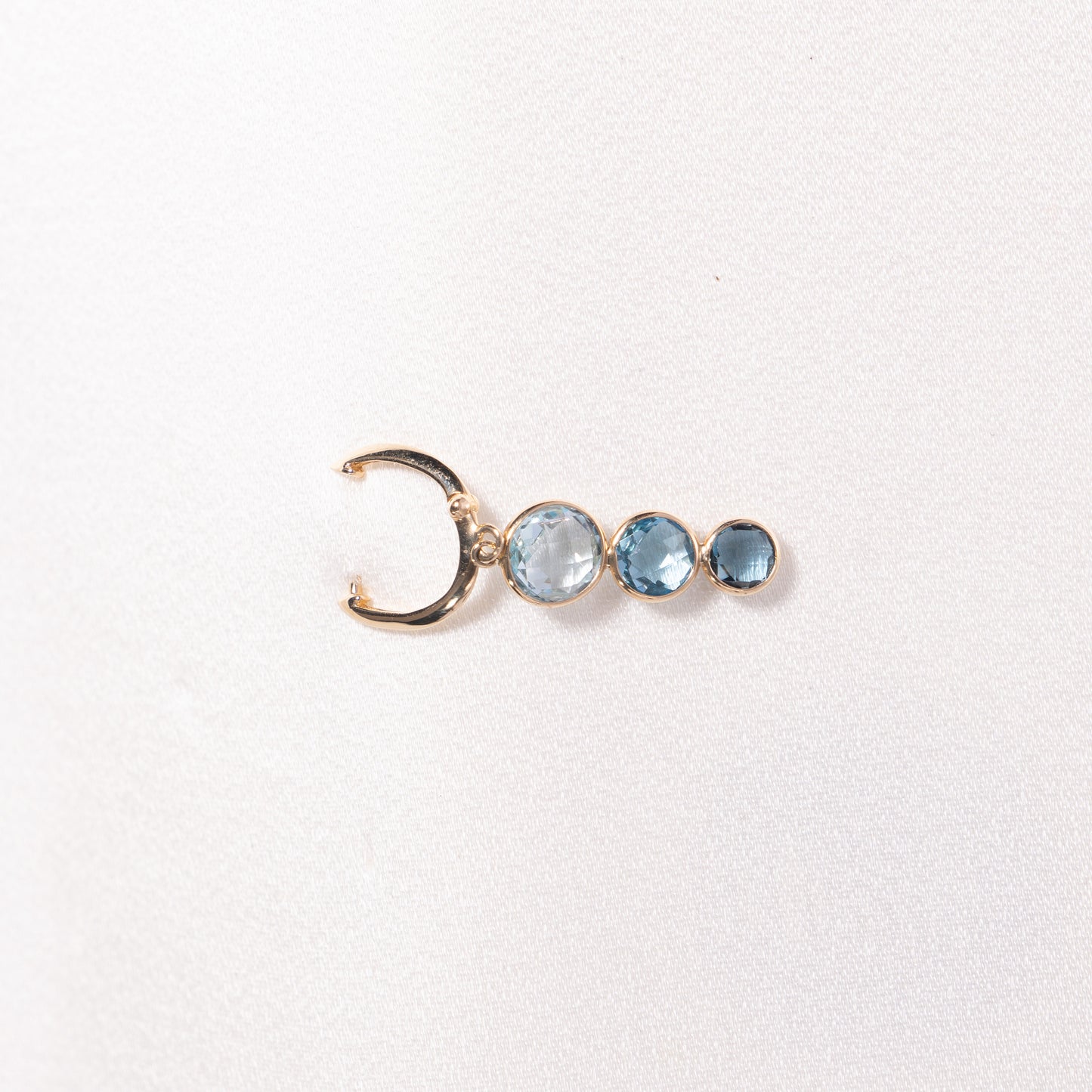 14k Multi Blue Topaz Triple Round Bezel Huggie Hoop Drop Earring