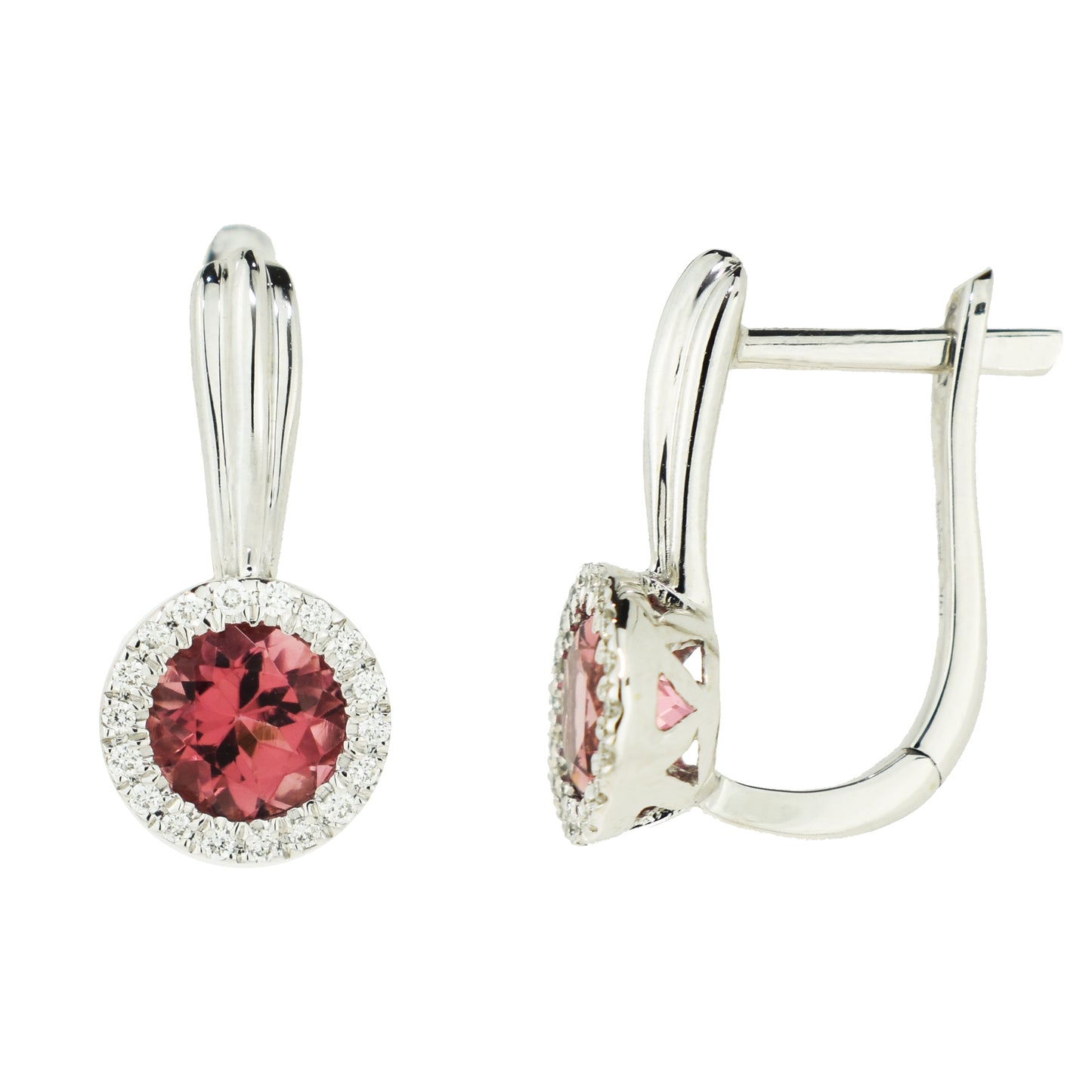 14k White Gold Pink Tourmaline Vs Diamond English Lock Earring