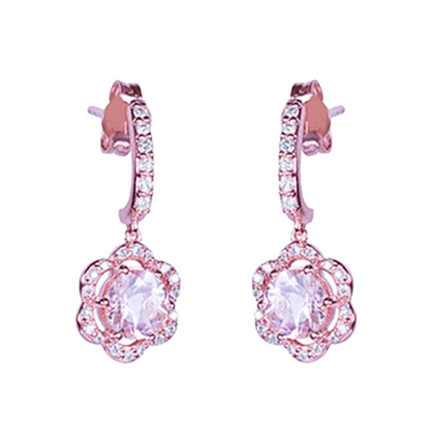 14k Vs Diamond Morganite Flower Post Earring freeshipping - Jewelmak Shop