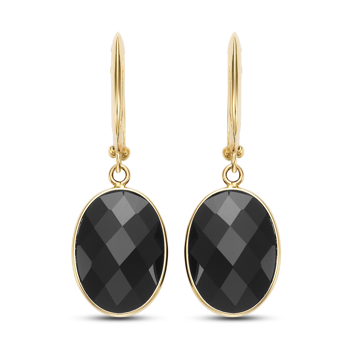 14k Black Onyx Faceted Oval Bezel Hoop Earring