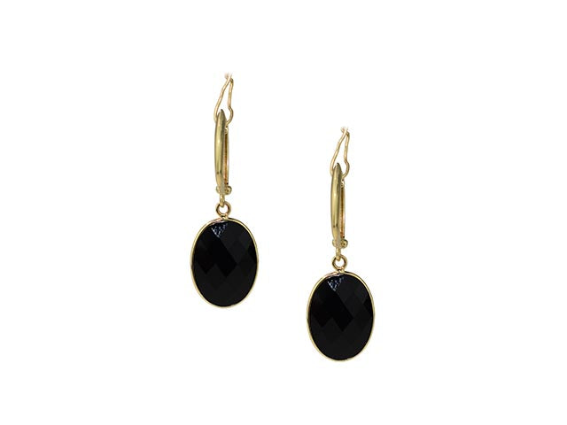 14k Black Onyx Faceted Oval Bezel Hoop Earring