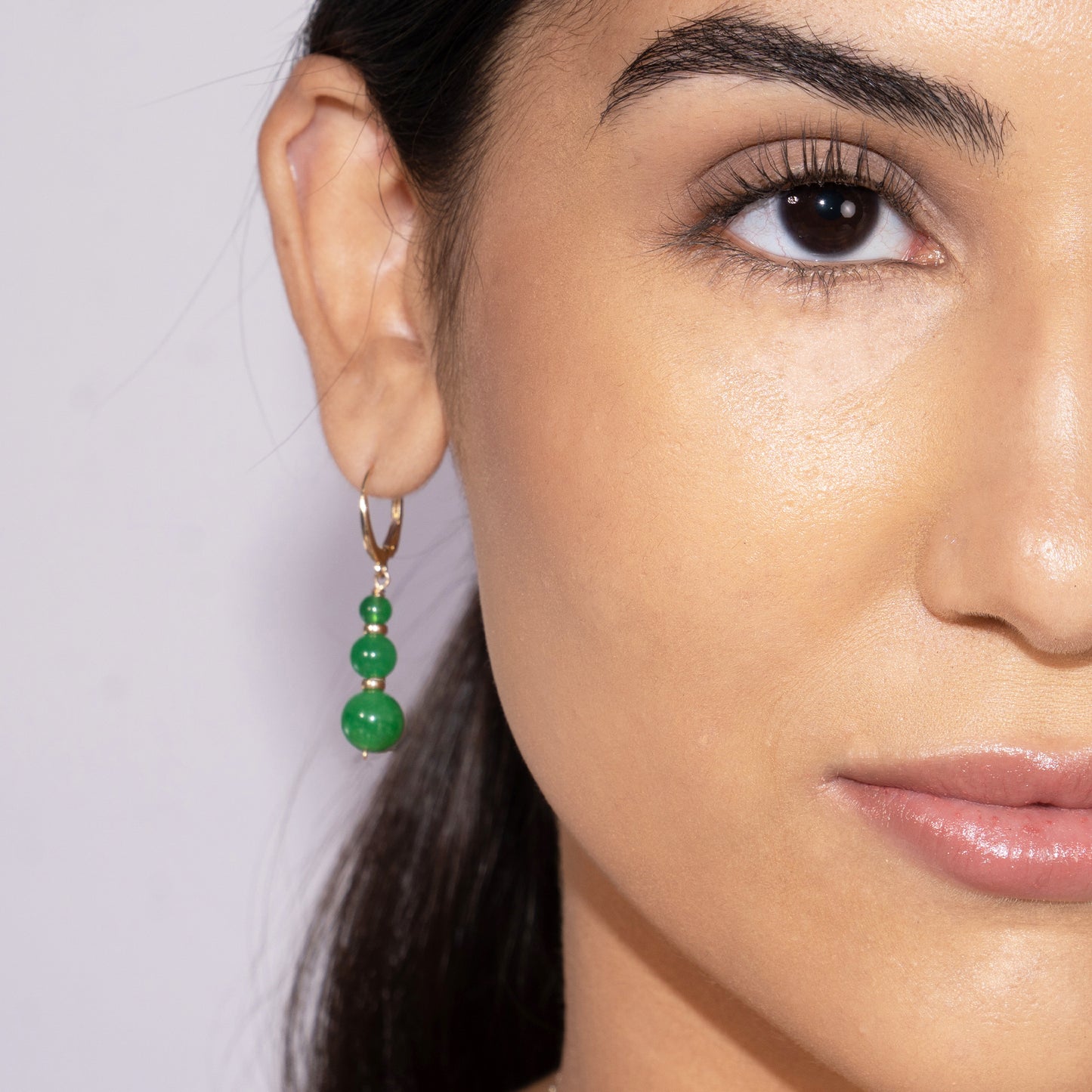 14k Green Jade Graduated Bead Leverback Drop Earring
