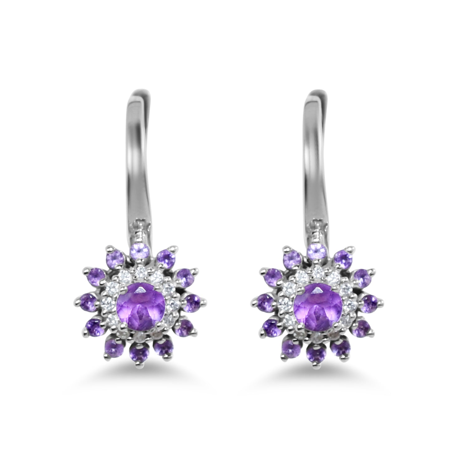 14k White Gold Amethyst VS Diamond Leverback Earrings