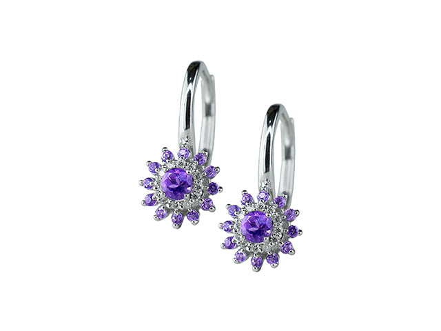 14k White Gold Amethyst VS Diamond Leverback Earrings