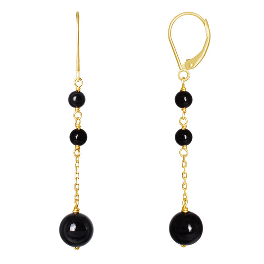 14k Black Onyx Leverback Dangle Earring