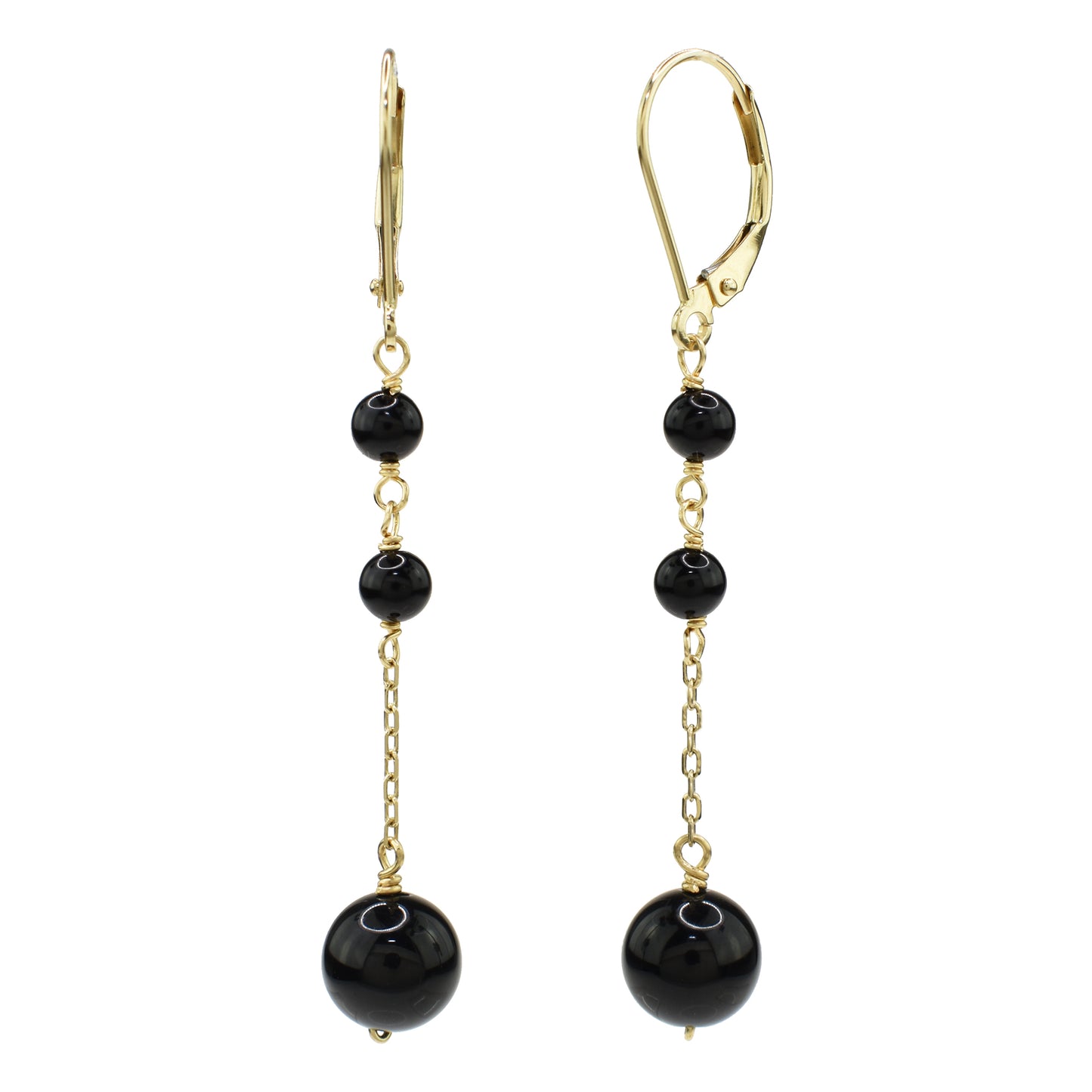 14k Black Onyx Leverback Dangle Earring