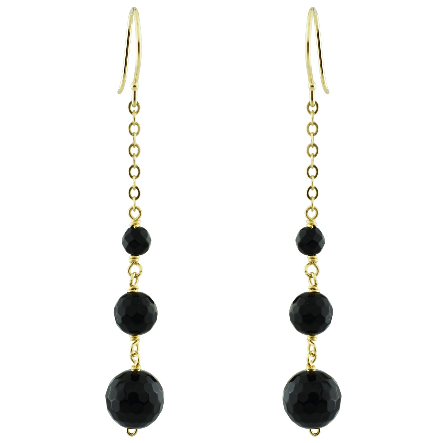 14k Black Onyx Faceted Beads Hook Dangling Earrings
