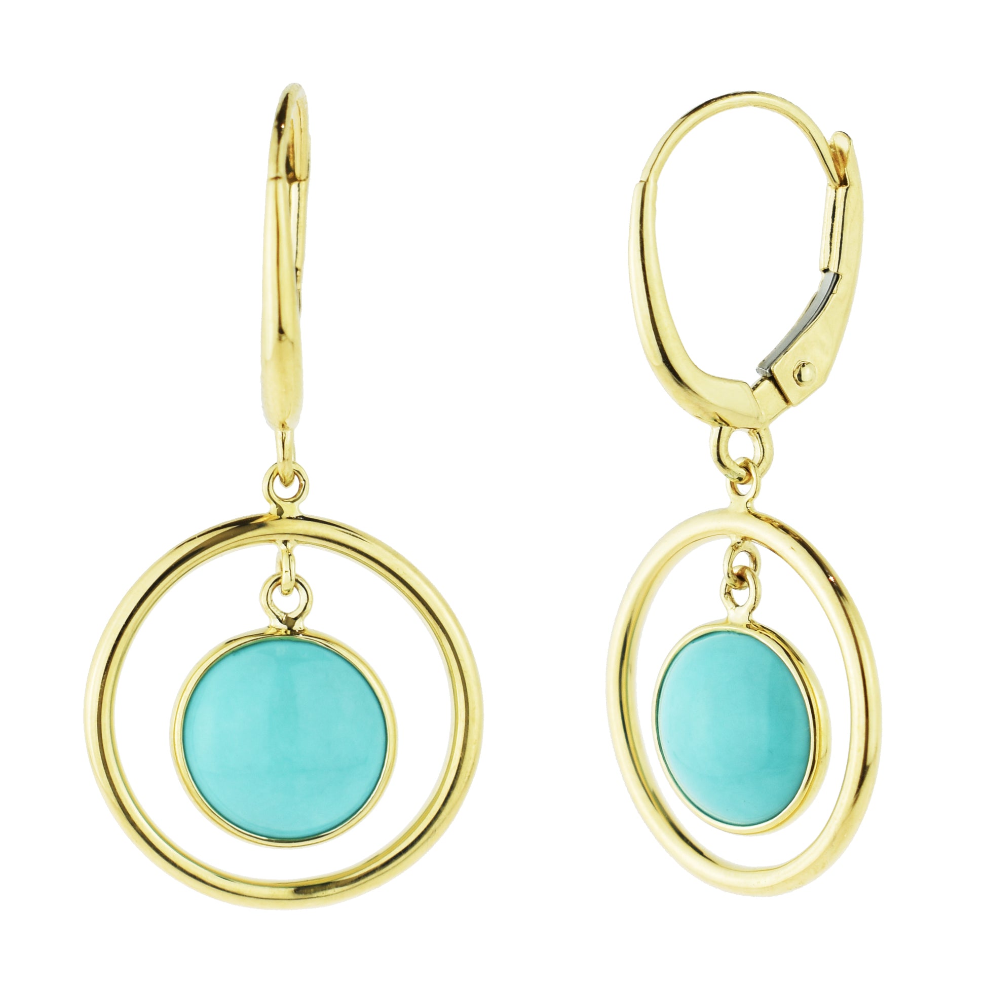 14k Gemstone Halo Hoop Earring Turquoise & Leverback Closure