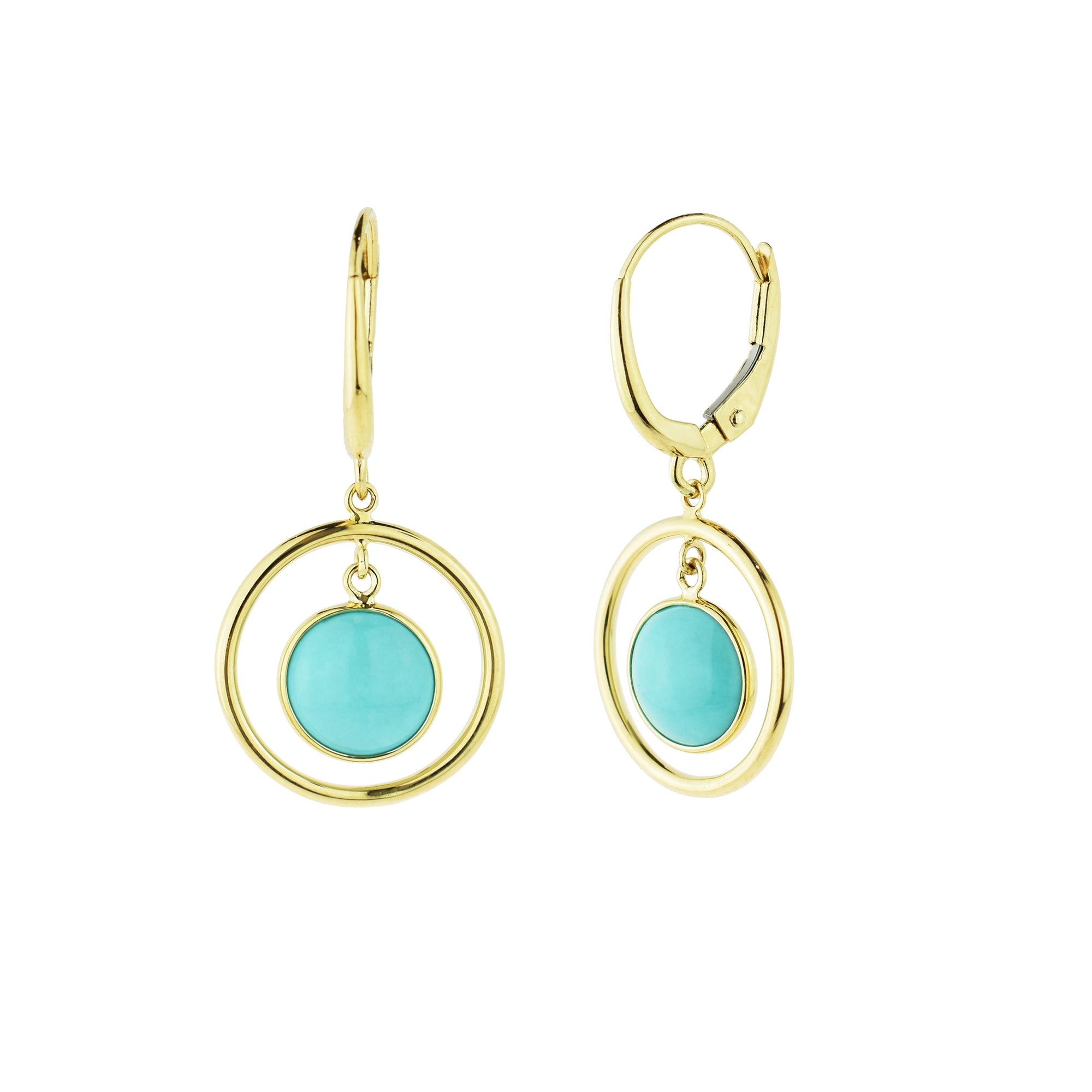 14k Gemstone Halo Hoop Earring Turquoise & Leverback Closure