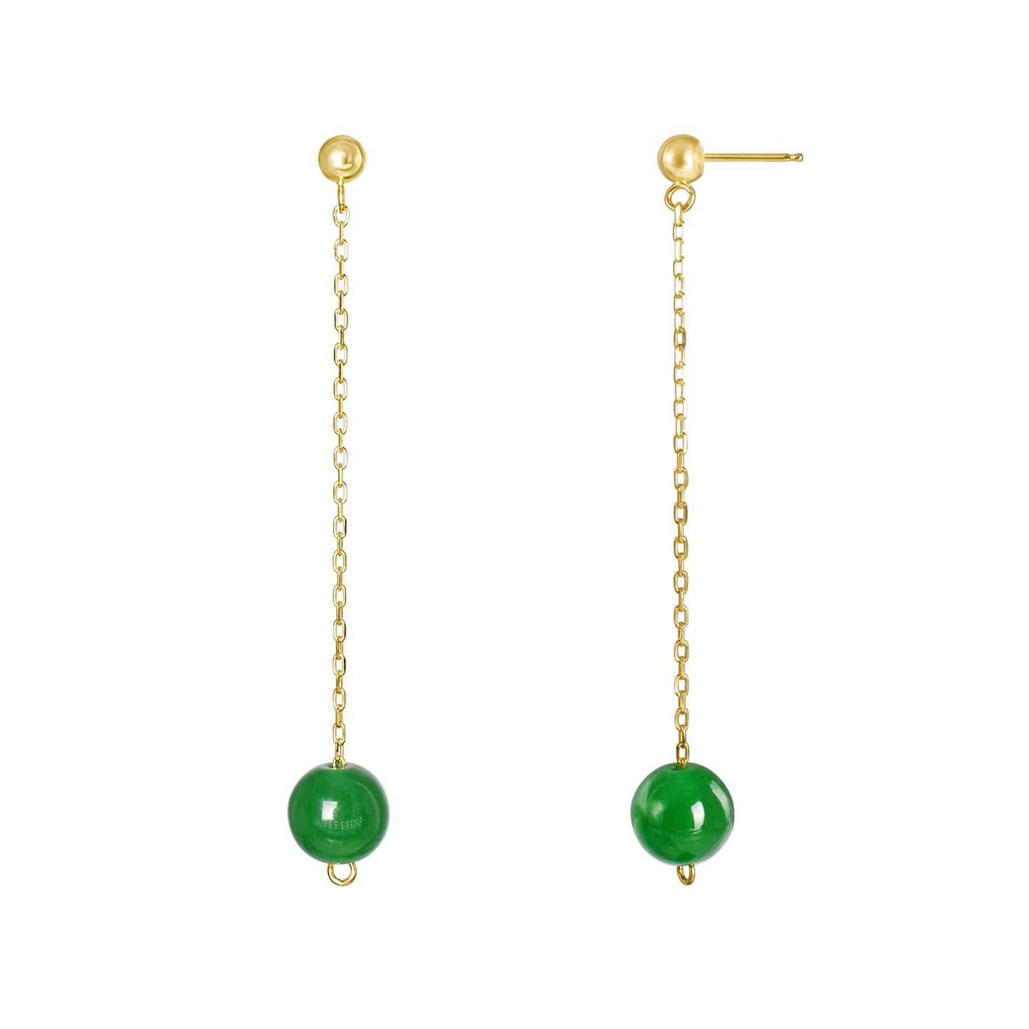 14k Green Jade Bead Dangling Earrings