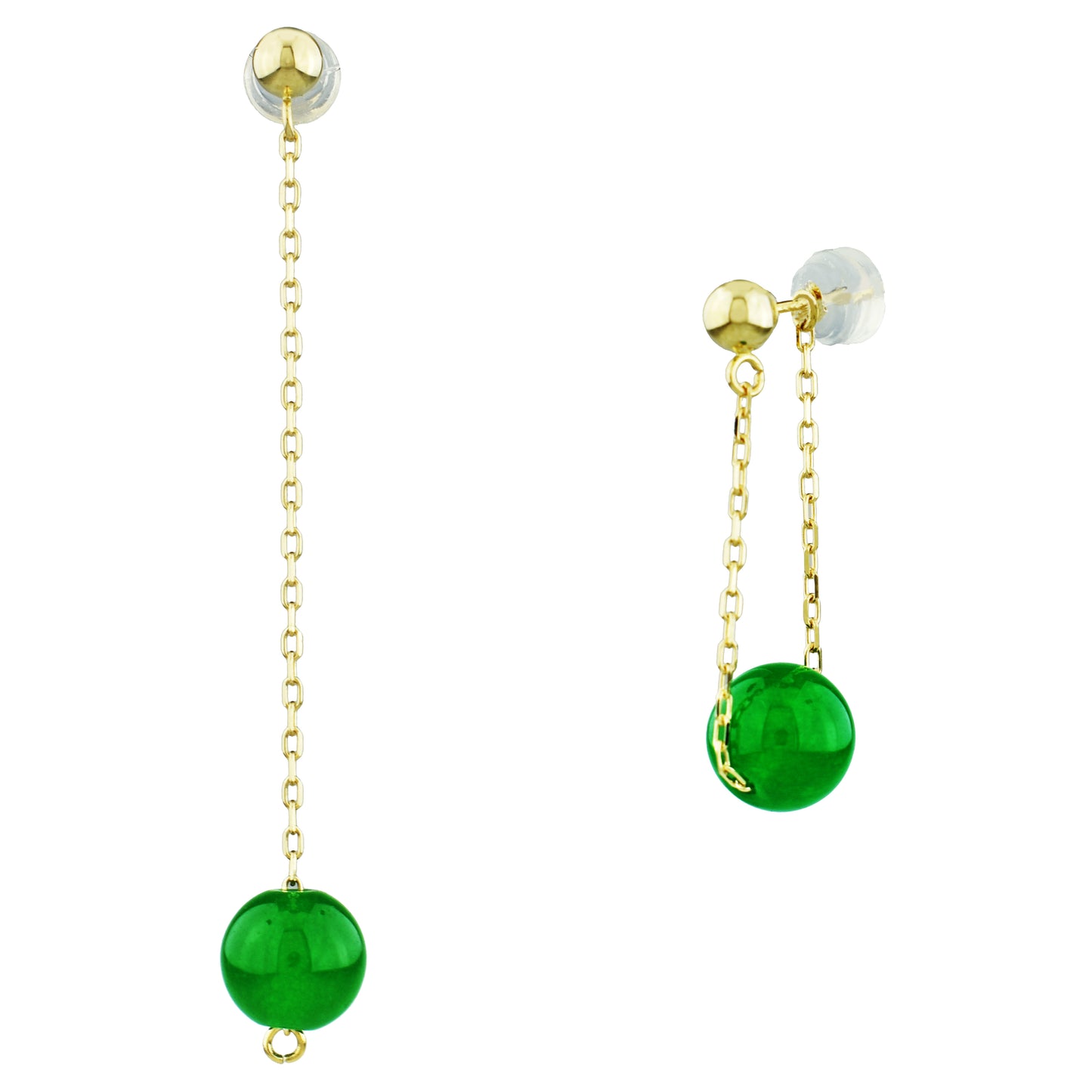 14k Green Jade Bead Dangling Earrings