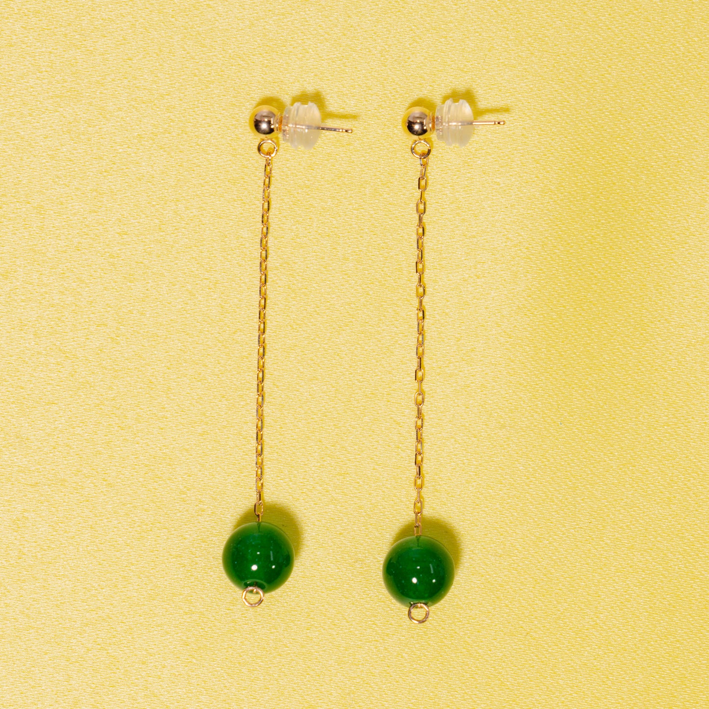 14k Green Jade Bead Dangling Earrings