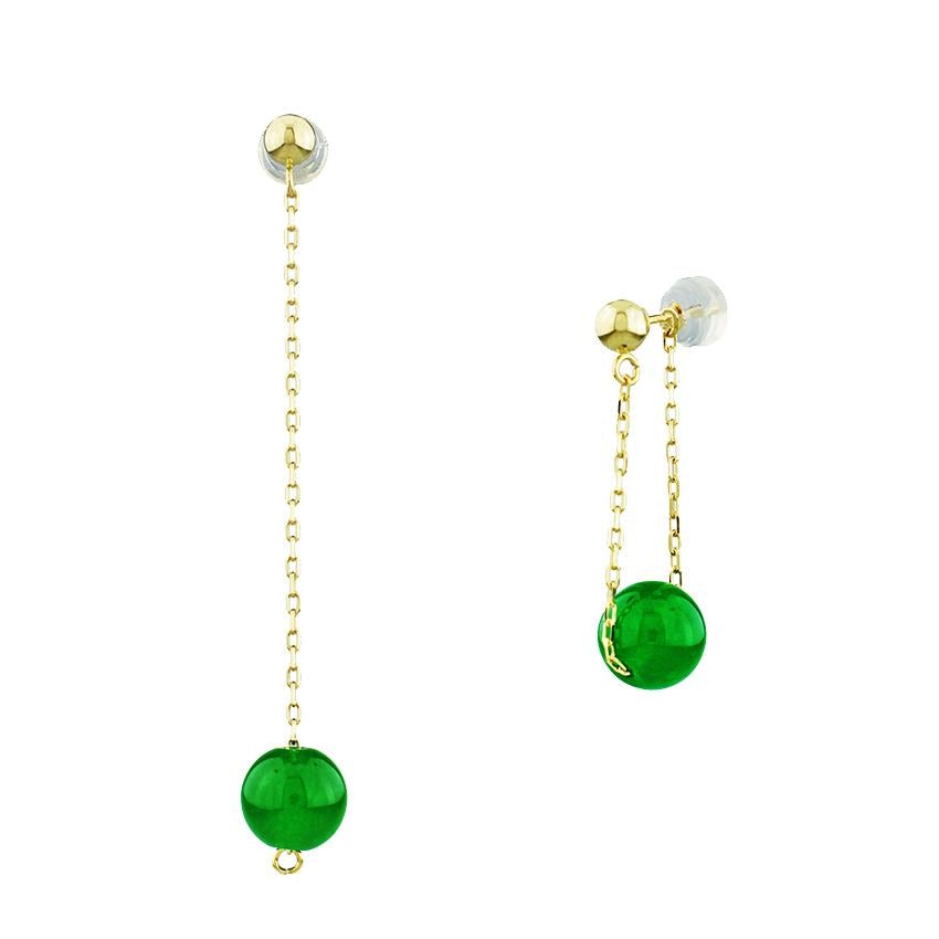 14k Green Jade Bead Dangling Earrings freeshipping - Jewelmak Shop