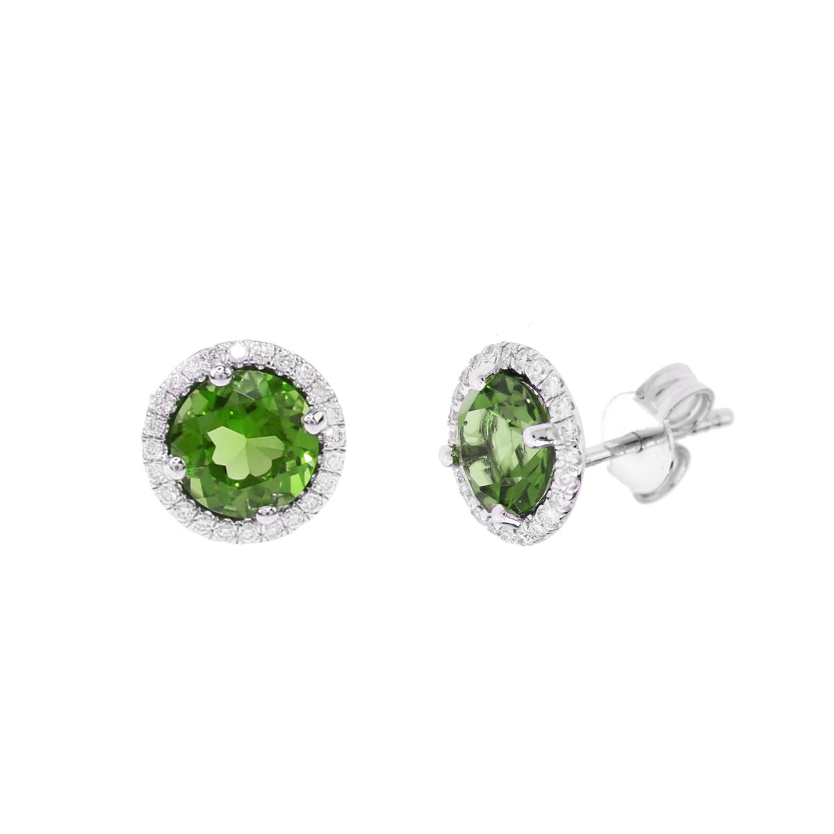 14k White Gold Peridot Round Vs Diamond Post Earrings
