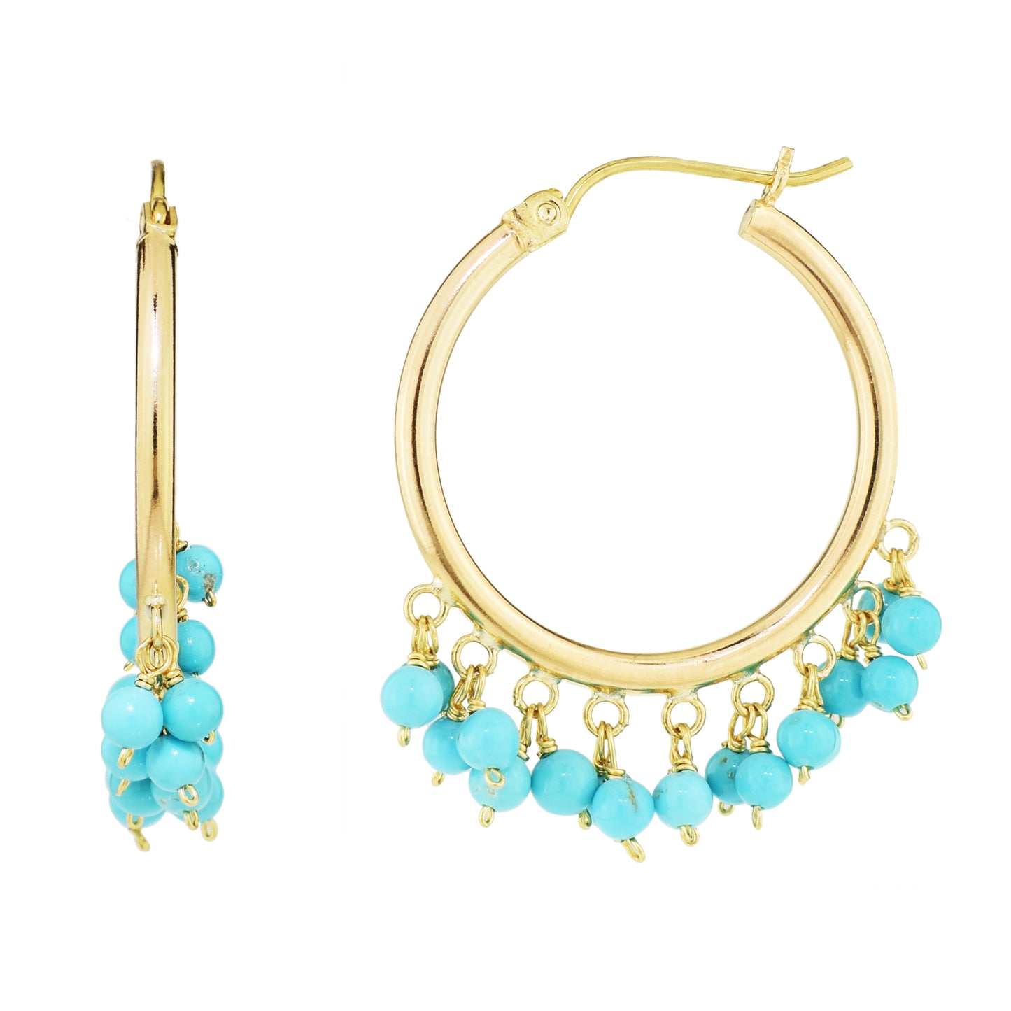 14k Gemstone Cluster Hoop Earring Pink Coral