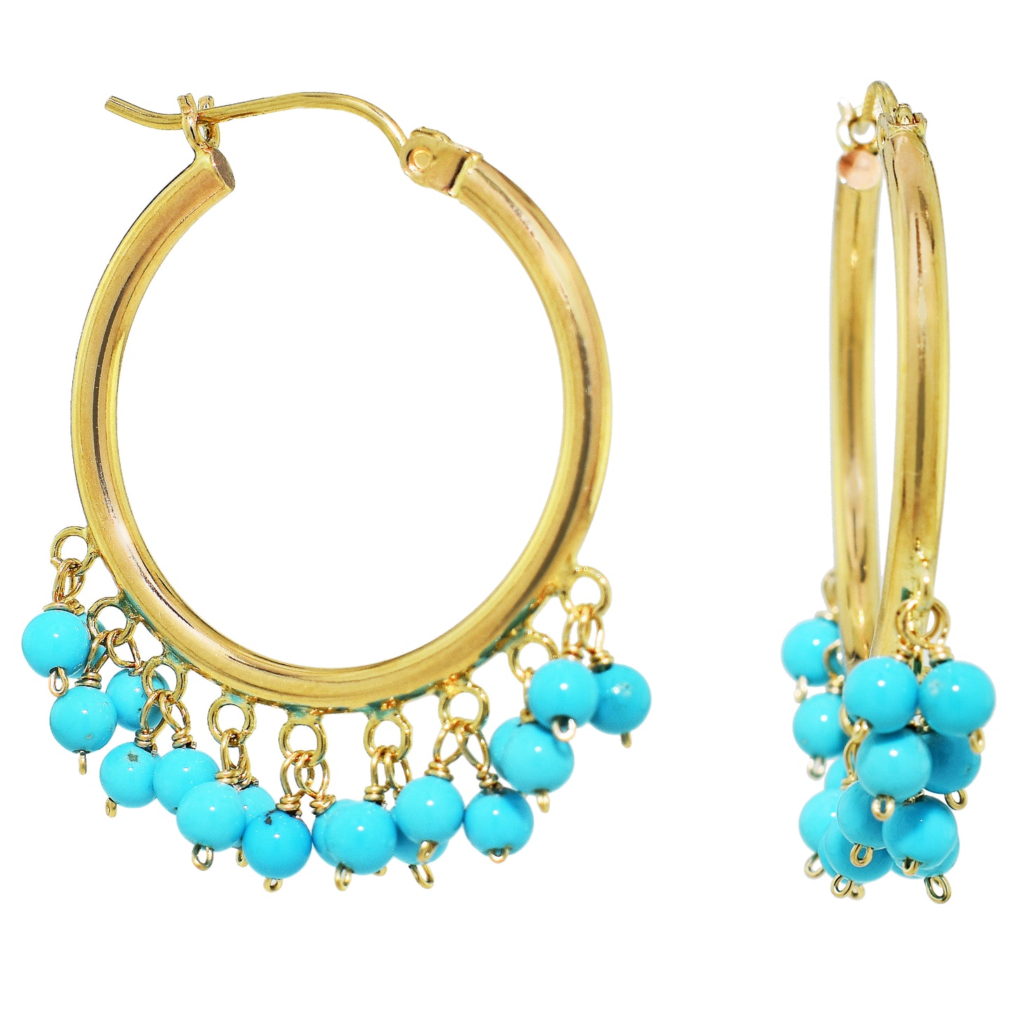 14k Gemstone Cluster Hoop Earring Pink Coral
