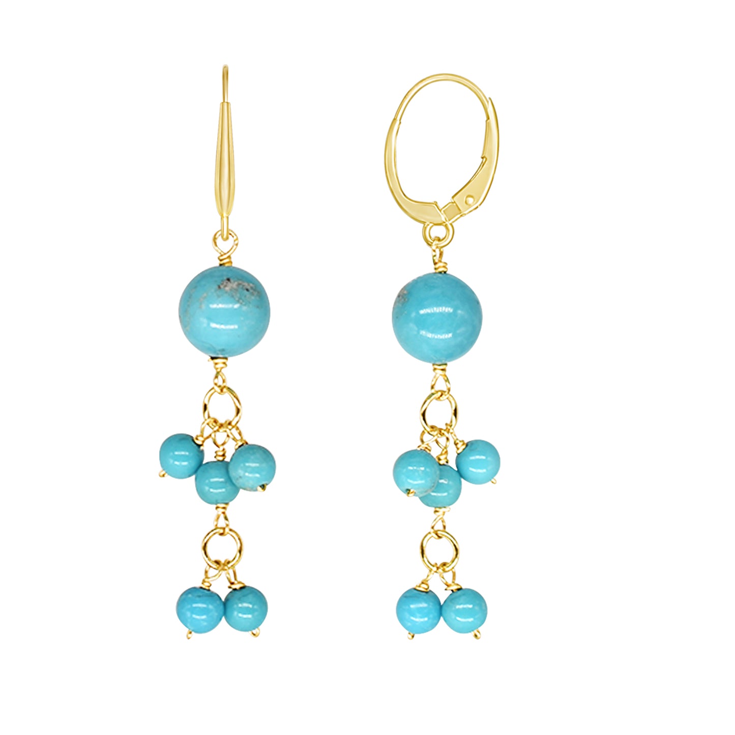 14k Stabilized Turquoise Beaded Leverback Dangle Earrings