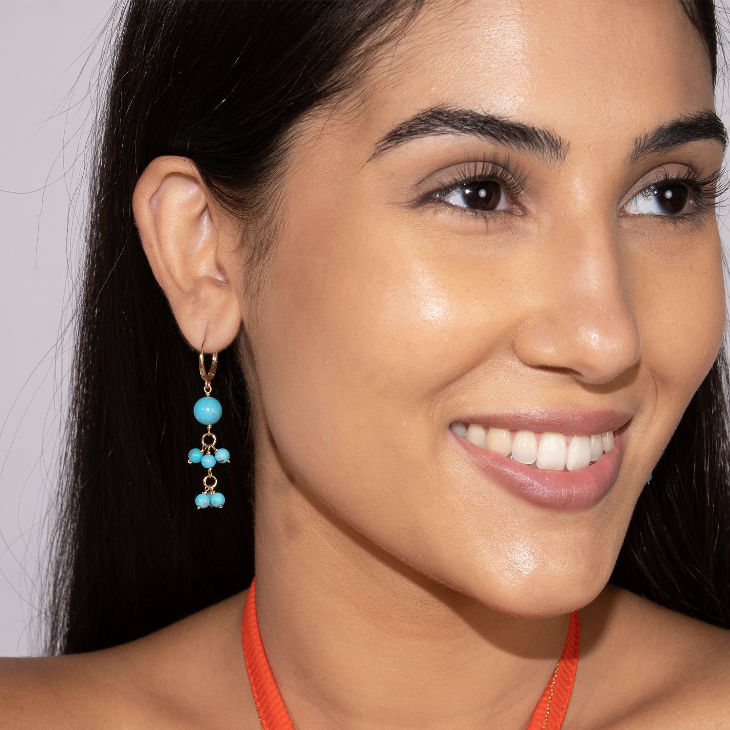 14k Stabilized Turquoise Beaded Leverback Dangle Earrings