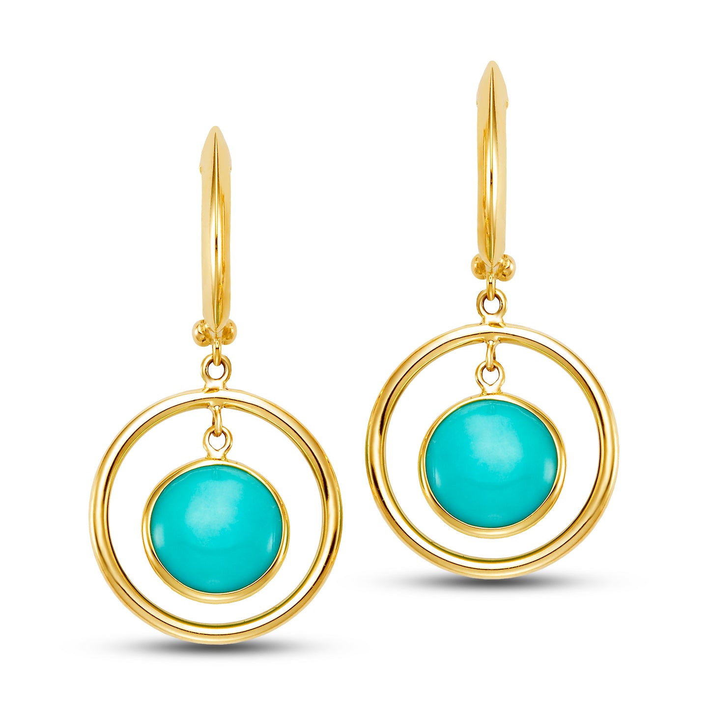 14k Gemstone Halo Hoop Earring Turquoise