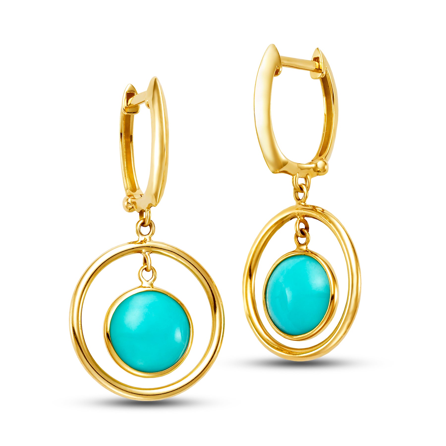 14k Gemstone Halo Hoop Earring Turquoise