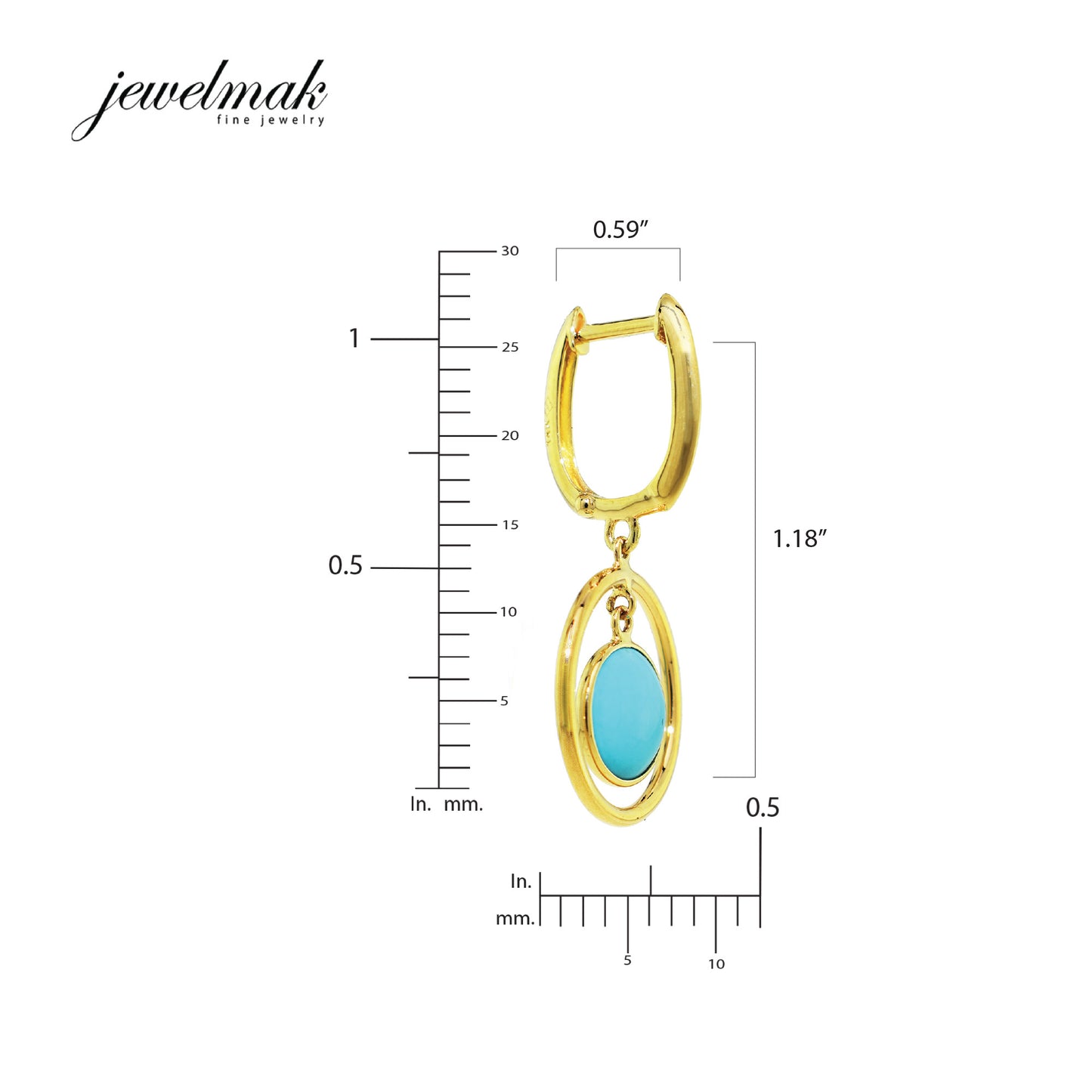 14k Gemstone Halo Hoop Earring Turquoise