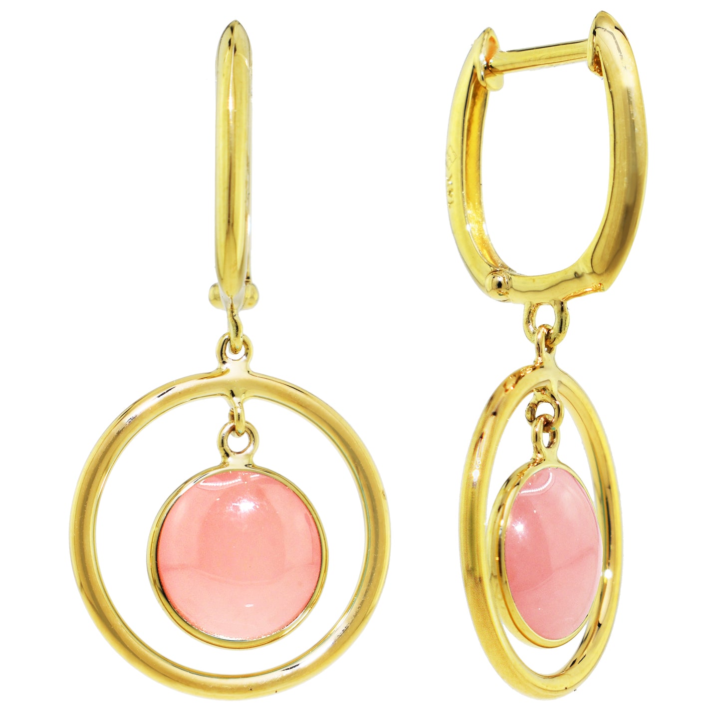 14k Gemstone Halo Hoop Earring Guava Quartz