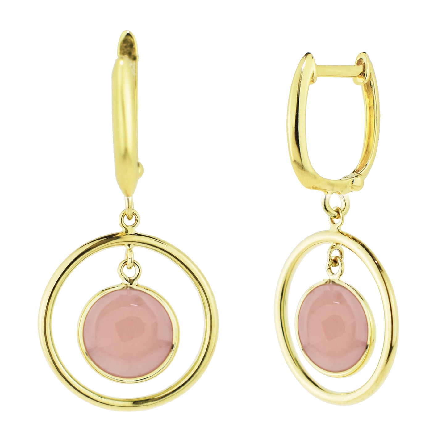 14k Gemstone Halo Hoop Earring Guava Quartz