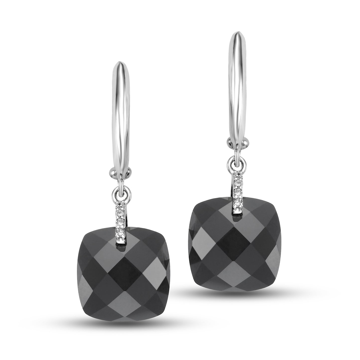 14k White Gold Black Onyx VS Diamond Huggie Hoop Drop Earrings