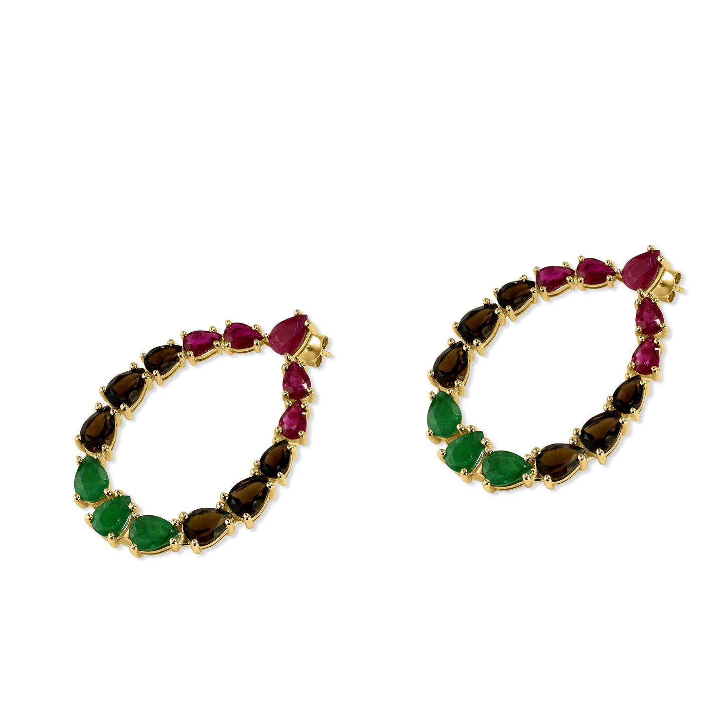 14k Multi Gemstone Facing Front Pear Shape Post Earring