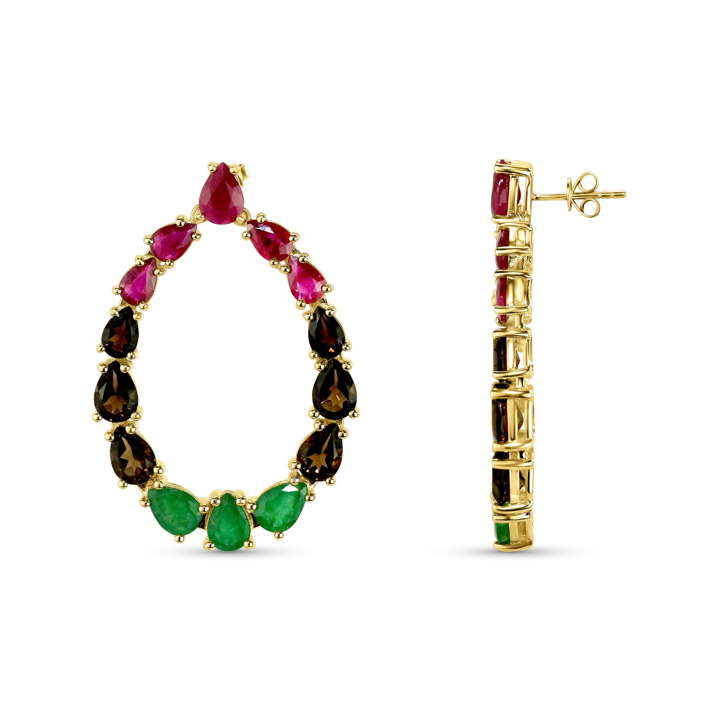 14k Multi Gemstone Facing Front Pear Shape Post Earring