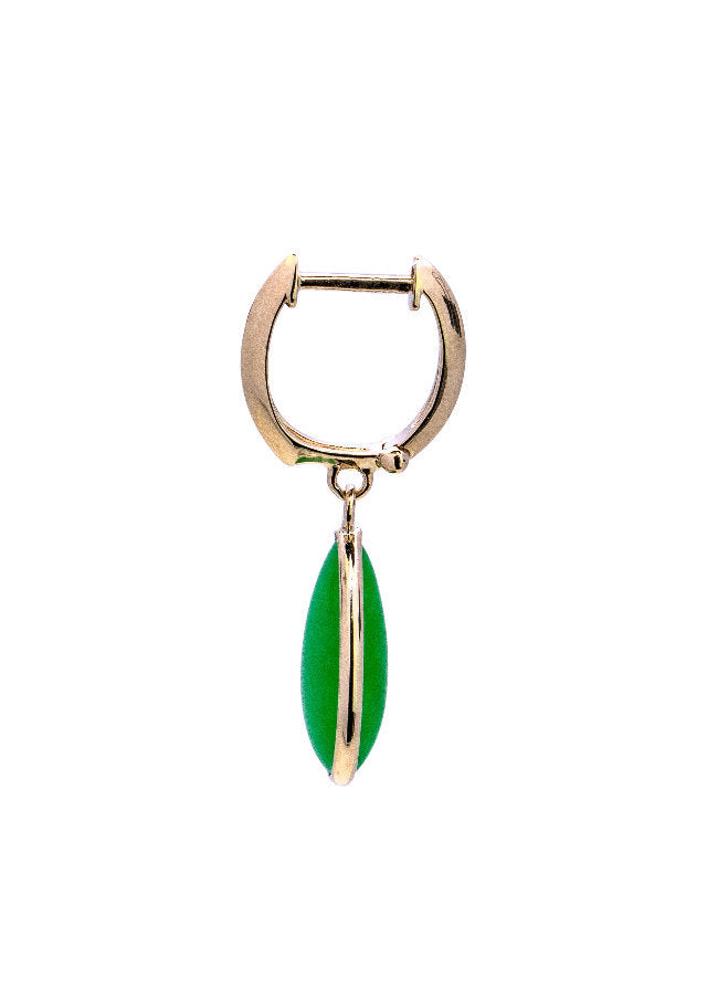14k Green Jade Pear Shape Huggie Hoop Dangle Earring