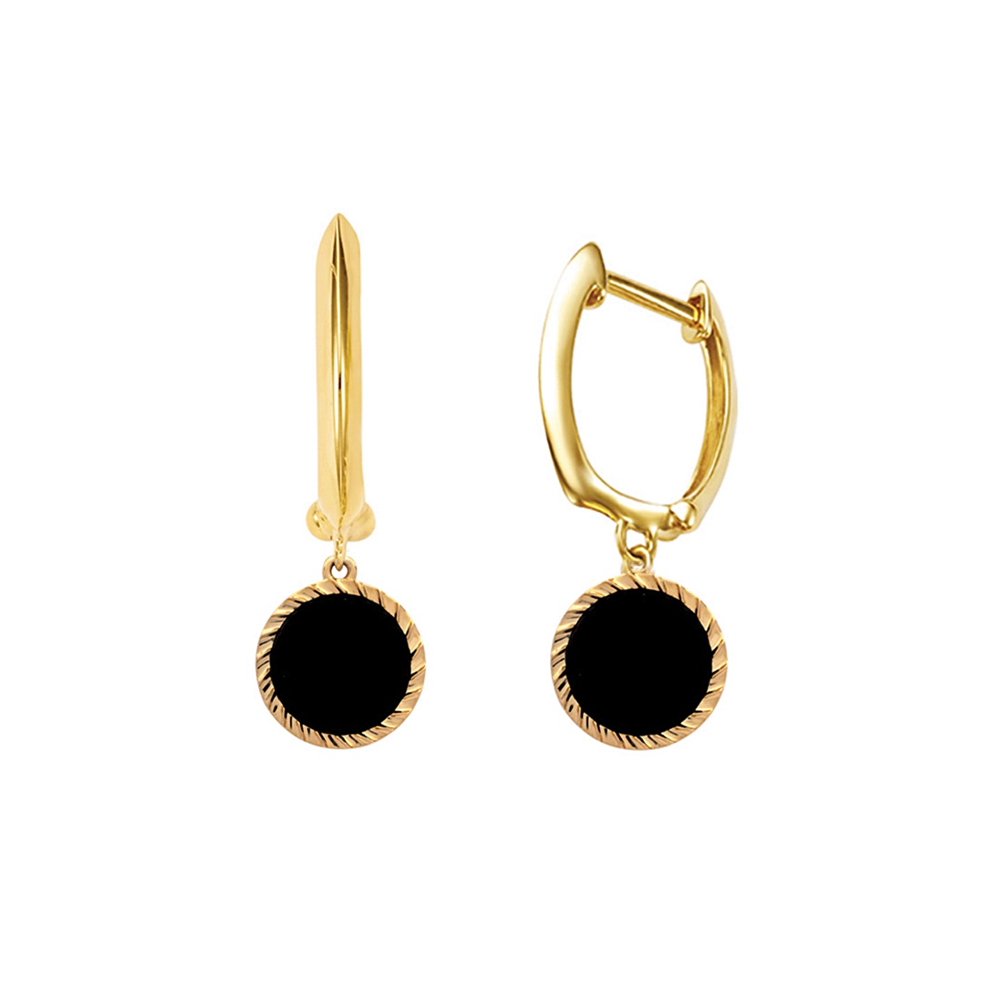 14k Round Onyx Over Wavy Gold Hoop Earring