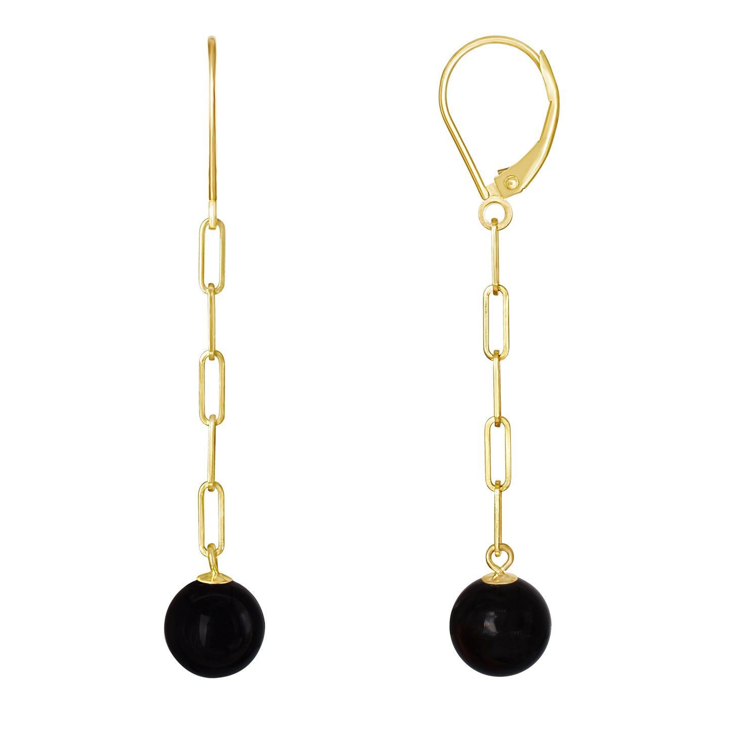 14k Black Onyx Chain Drop Leverback Earring