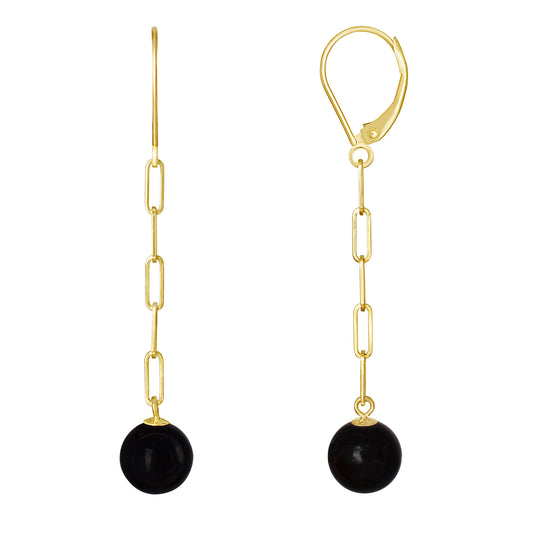 14k Black Onyx Chain Drop Leverback Earring