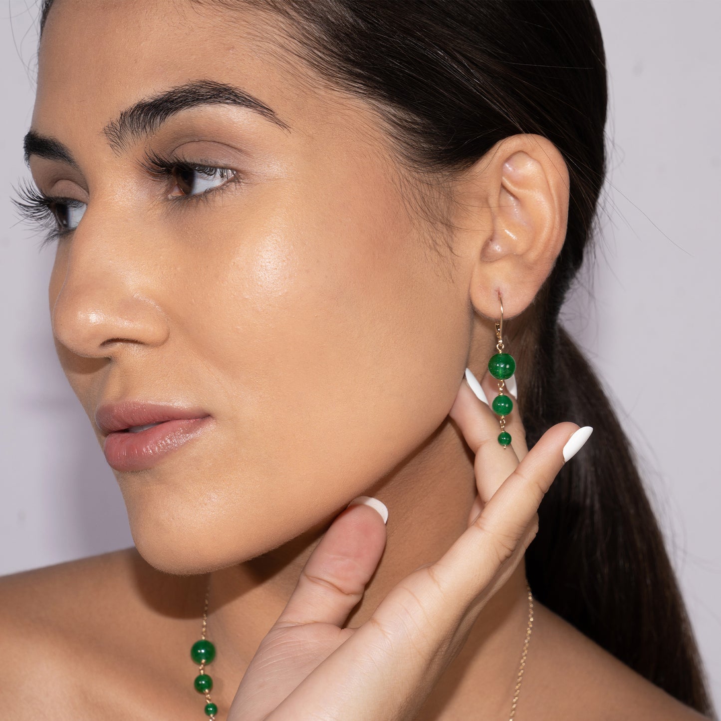 14k Graduated Ball Drop Leverback Earrings Jade