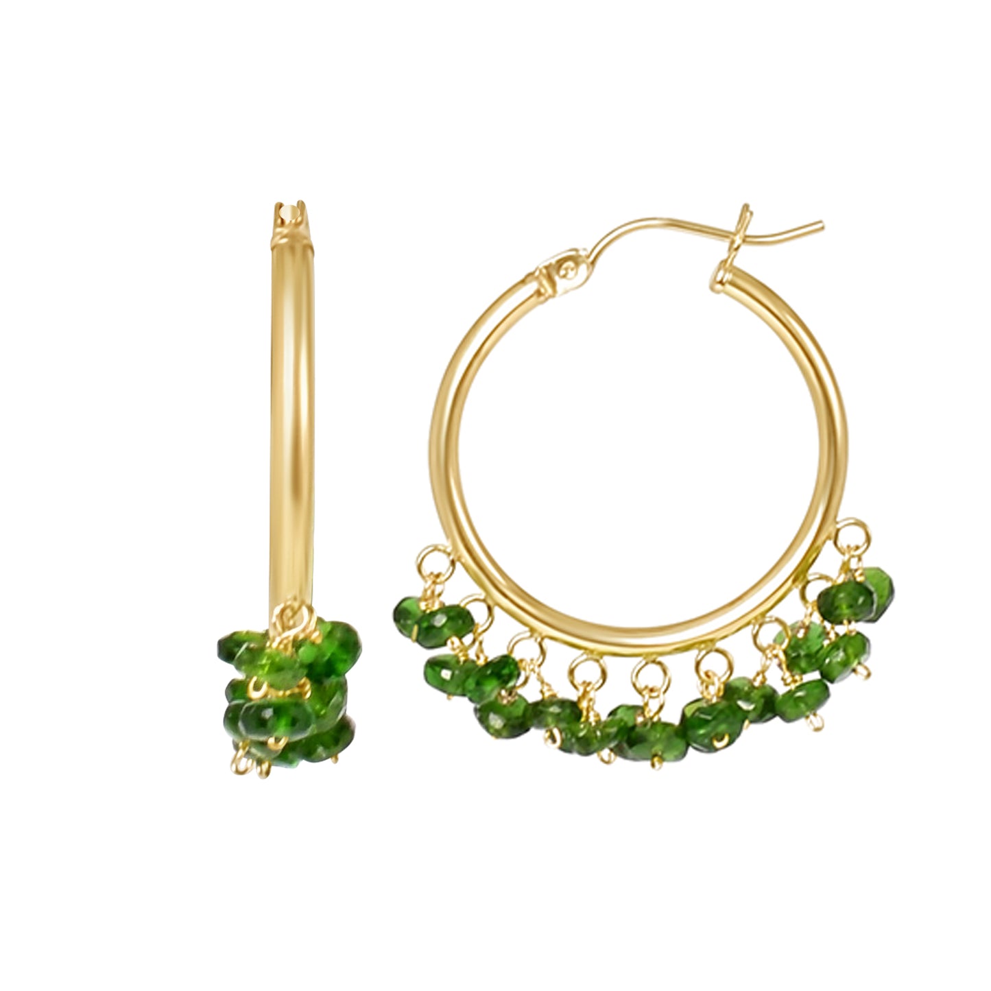 14k Gemstone Cluster Hoop Earring Chrome Diopside