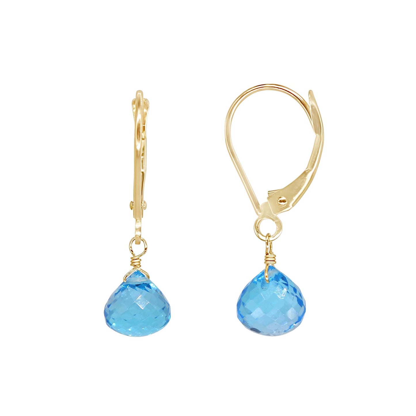 14k Swiss Blue Topaz Onion Bead Leverback Earring