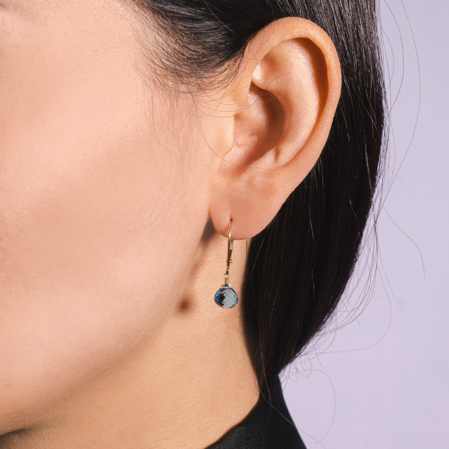 14k Swiss Blue Topaz Onion Bead Leverback Earring