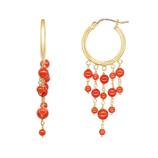 14k Red Coral 5-Line Drop Hoop Earring