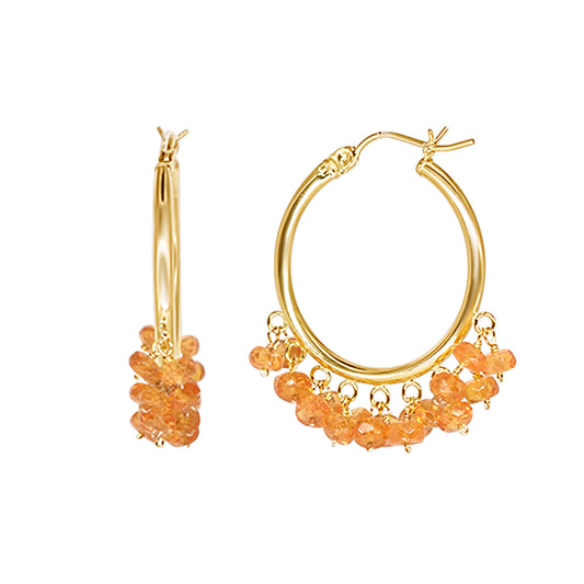 14k Gemstone Cluster Hoop Earring Orange Sapphire