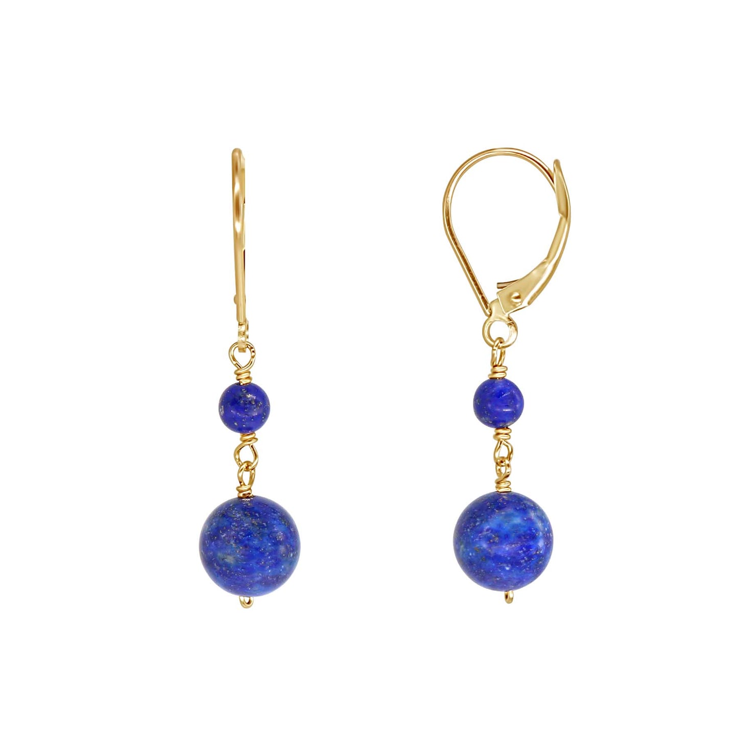 14k Lapis Round Bead Dangle Leverback Earring