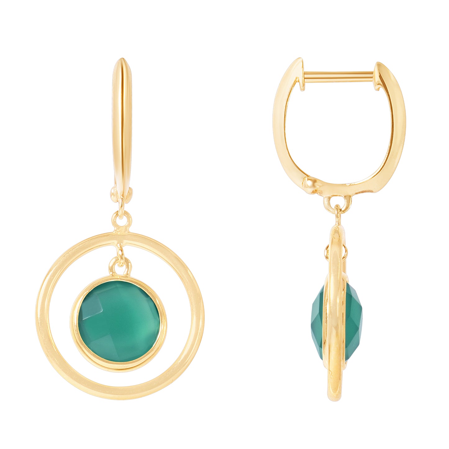 14k Yellow Gold Gemstone Halo Hoop Earring