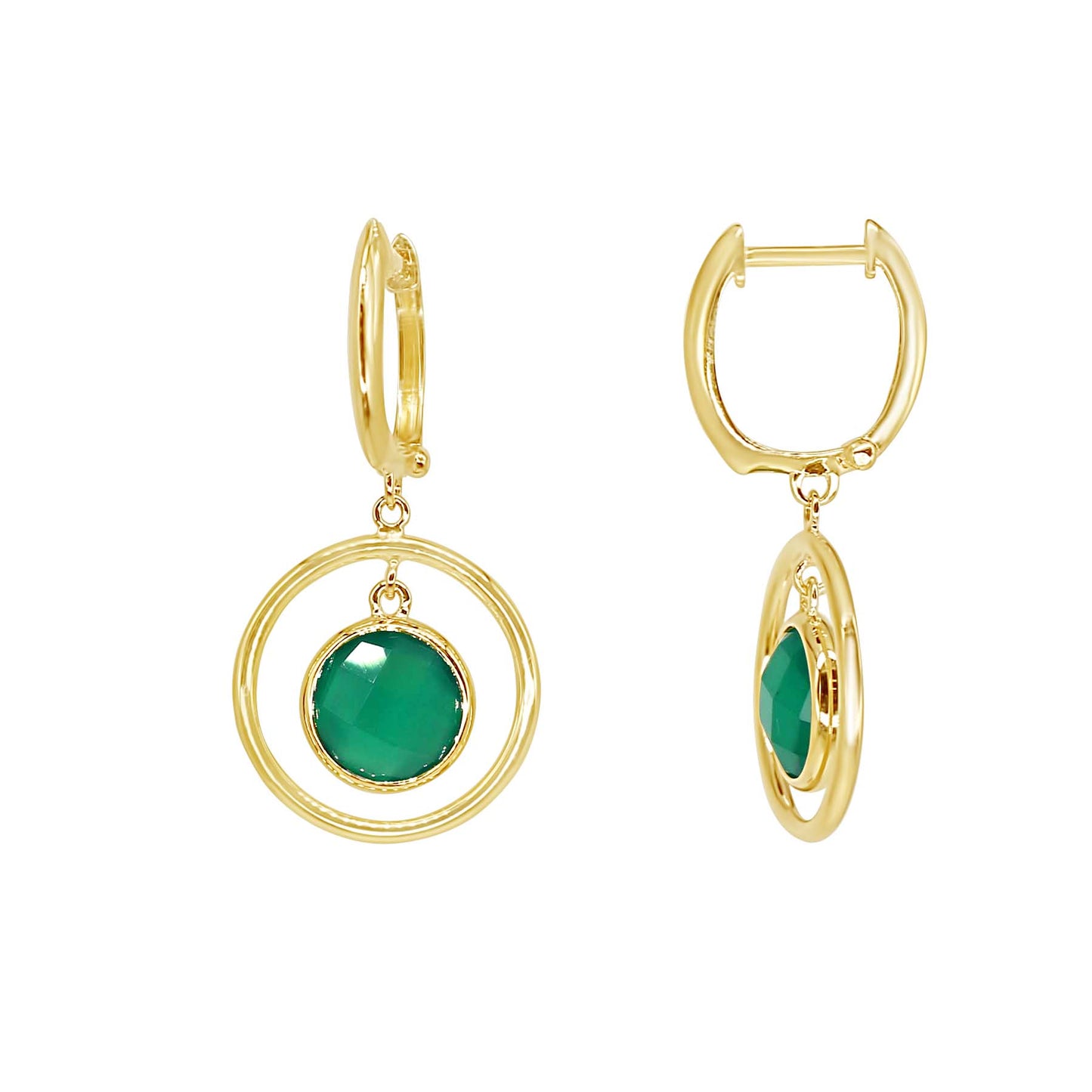 14k Gemstone Halo Hoop Earring Green Onyx
