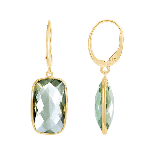 14k Green Amethyst  Cushion Round Leverback Earring