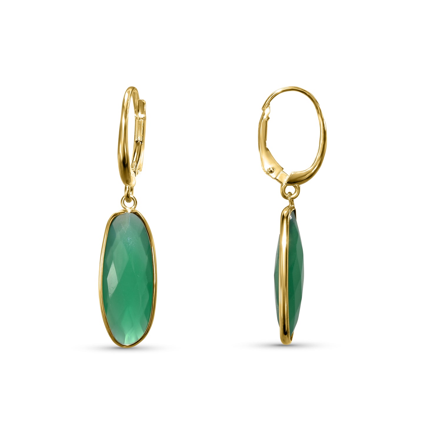 14k Green Onyx Oval Round Leverback Earring