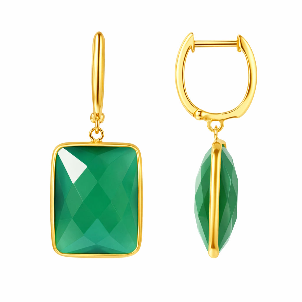 14k Green Onyx Cushion Hoop Earring