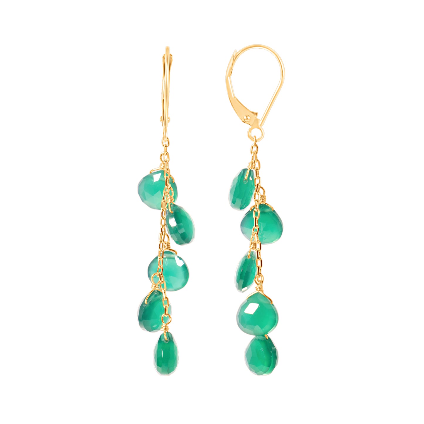 14k Peridot/Green Onyx Dangle Leverback Earring