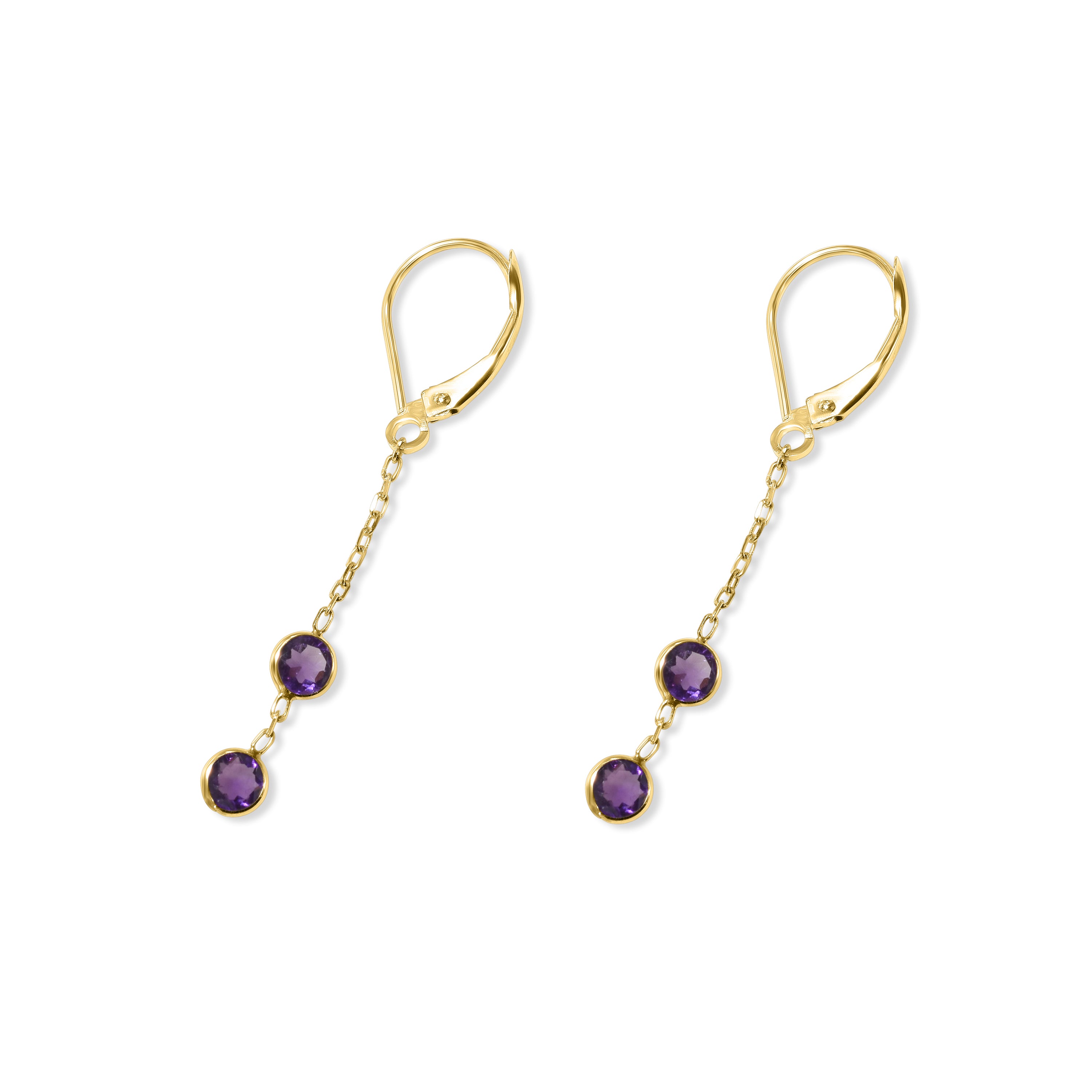 14k Amethyst Double Round Bezel Leverback Earring