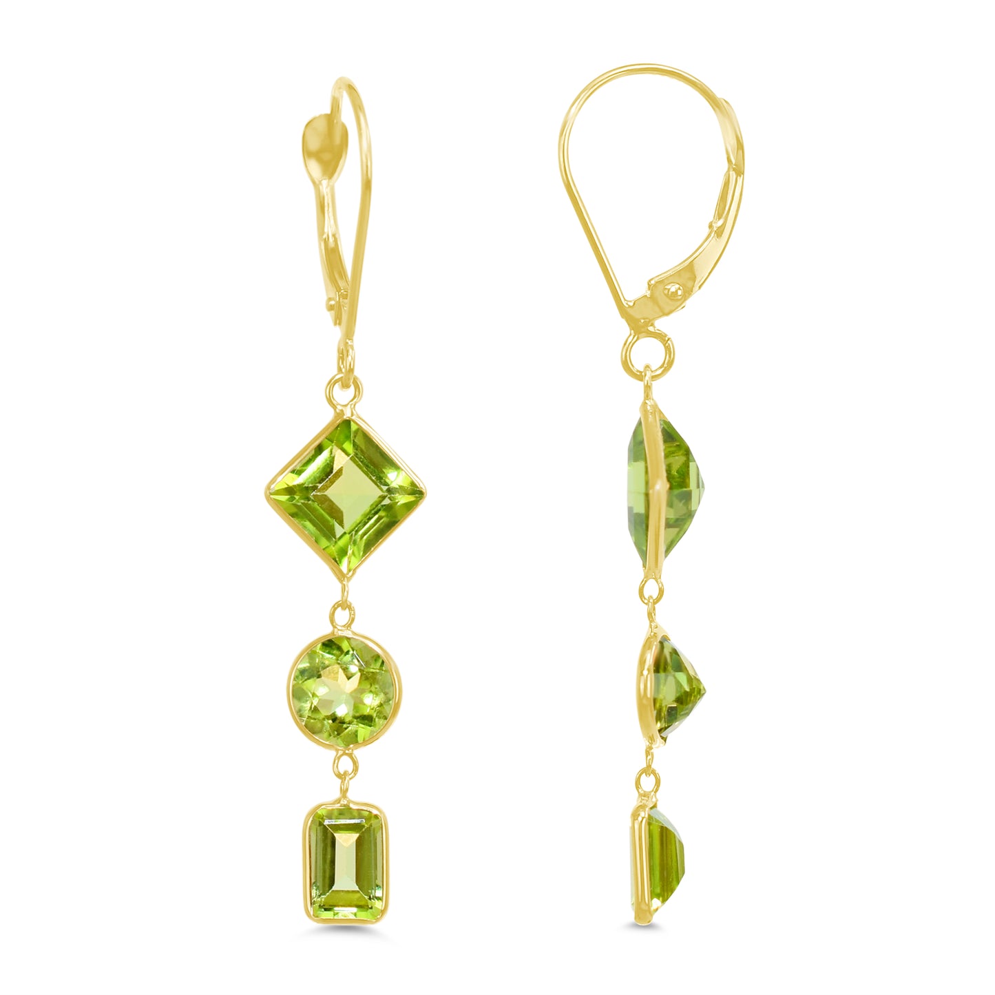 14k Yellow Peridot Triple Bezel Drop Leverback Earring